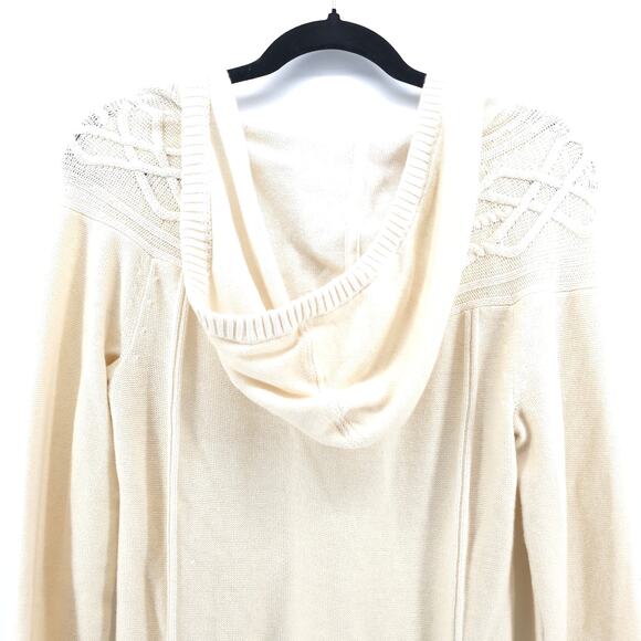 Eddie Bauer Heritage Classic XS Cream Cozy Cable Knit Hooded Sweater Rolled Hem - Picture 10 of 11